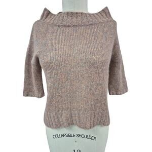 LOFT M Lightweight Heathered Neutral Beige Half Sleeve Mohair Blend Sweater